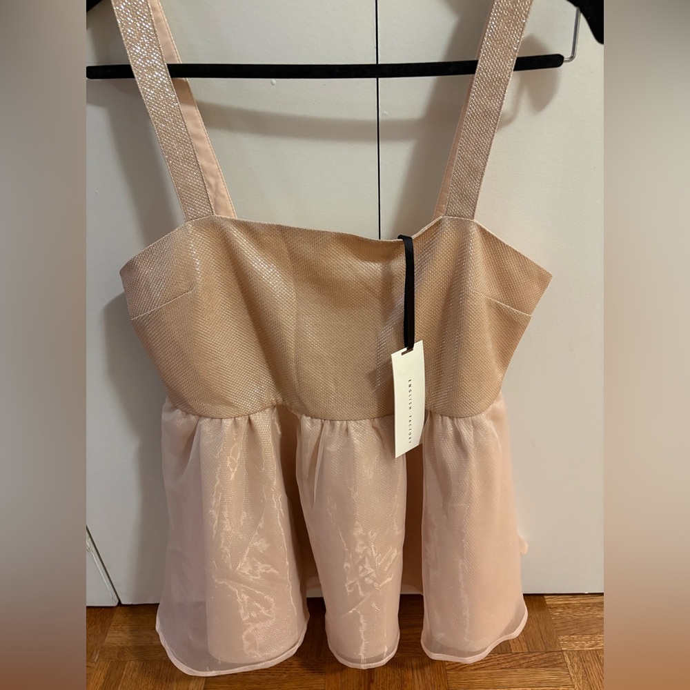 English Factory Women's Shimmer Peplum Tank Top - Blush size small new with tags